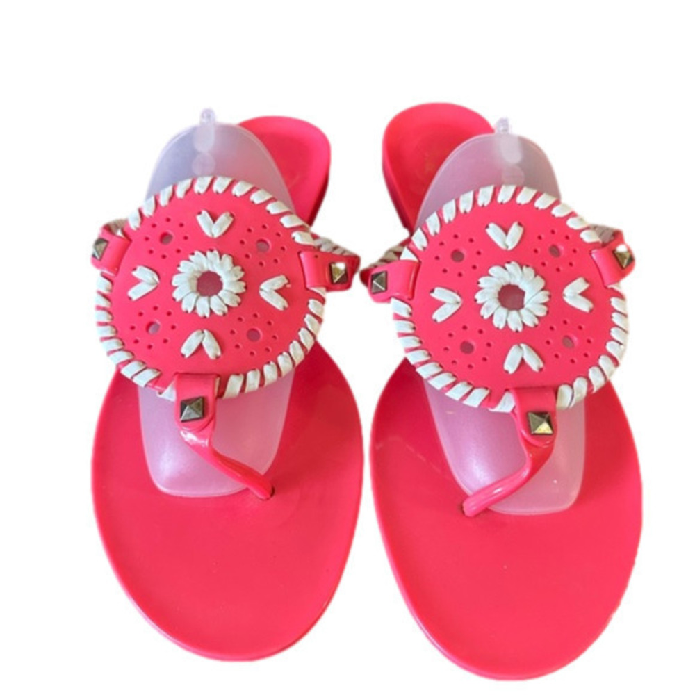 Jack Rogers Georgica Jelly Sandals  Flip Flops  Coral Pink White Stitching 9 EUC